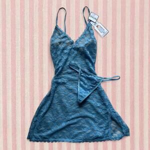 blue lace babydoll lingerie dress set